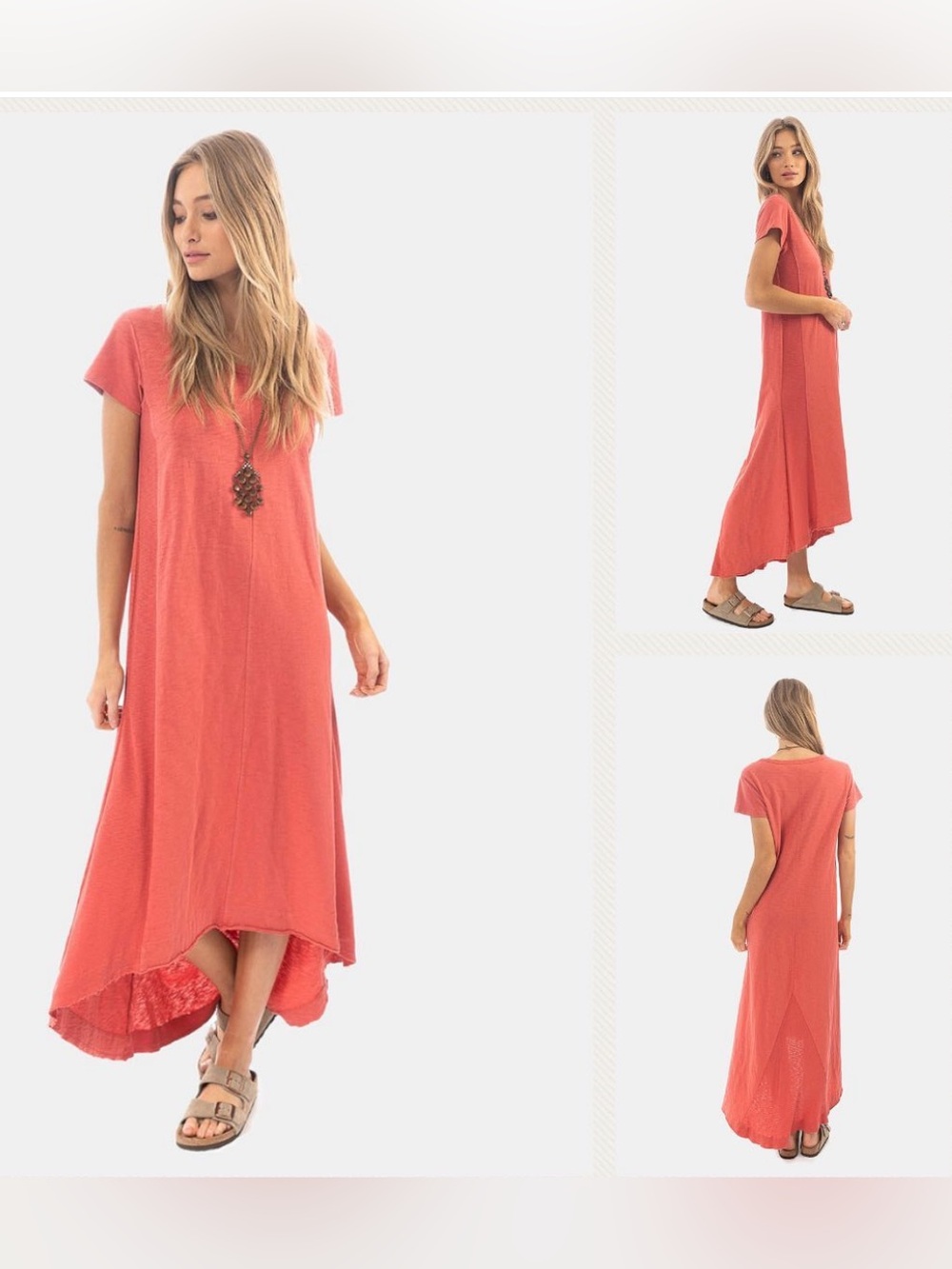 Dylan slub cotton hi-Lo short sleeve dress